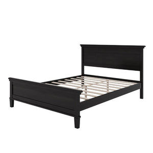 English Elm Mid-Century Queen Platform Bed Solid Pine Tapered Legs Clean Headboard Slat Base Charcoal Black N701P486560B