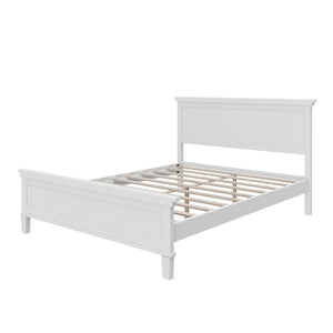 English Elm Mid-Century Queen Platform Bed Solid Pine Legs Low Profile Headboard Farmhouse Bedroom White N701P486560K