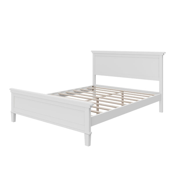English Elm Mid-Century Queen Platform Bed Solid Pine Legs Low Profile Headboard Farmhouse Bedroom White N701P486560K