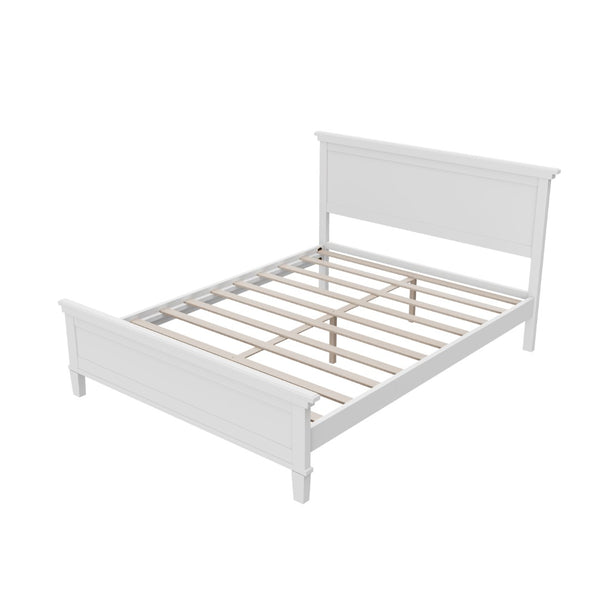 English Elm Mid-Century Queen Platform Bed Solid Pine Legs Low Profile Headboard Farmhouse Bedroom White N701P486560K
