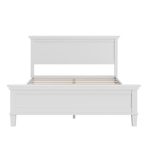English Elm Mid-Century Queen Platform Bed Solid Pine Legs Low Profile Headboard Farmhouse Bedroom White N701P486560K
