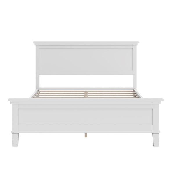 English Elm Mid-Century Queen Platform Bed Solid Pine Legs Low Profile Headboard Farmhouse Bedroom White N701P486560K