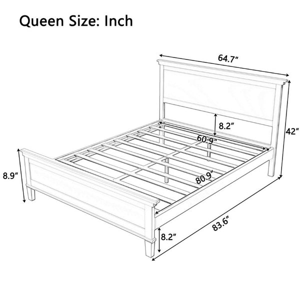 English Elm Mid-Century Queen Platform Bed Solid Pine Tapered Legs Clean Headboard Slat Base Seadrift N701P486560S