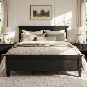 English Elm Mid-Century Modern Pine Platform Bed Full Size Slat Support Farmhouse Bedroom Frame Charcoal Black N701P486609B