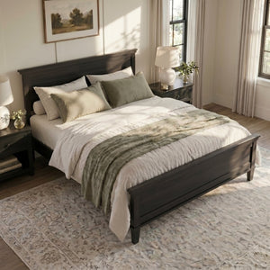 English Elm Mid-Century Modern Pine Platform Bed Full Size Slat Support Farmhouse Bedroom Frame Charcoal Black N701P486609B