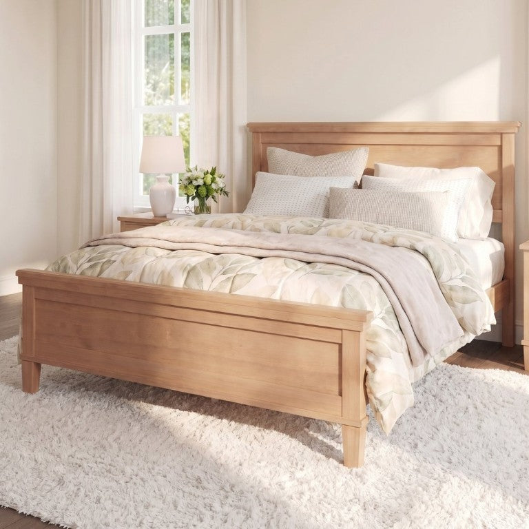 English Elm Mid-Century Pine Platform Bed Full Slat Support Geometric Headboard Seadrift Finish N701P486609S