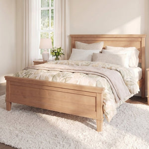 English Elm Mid-Century Pine Platform Bed Full Slat Support Geometric Headboard Seadrift Finish N701P486609S