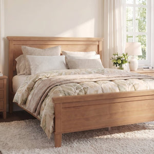 English Elm Mid-Century Pine Platform Bed Full Slat Support Geometric Headboard Seadrift Finish N701P486609S