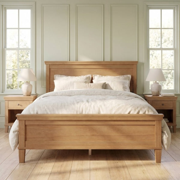 English Elm Mid-Century Pine Platform Bed Full Slat Support Geometric Headboard Seadrift Finish N701P486609S