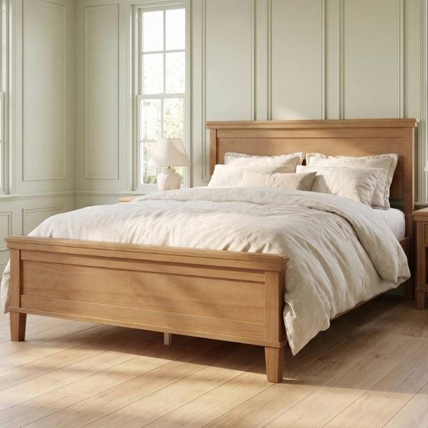 English Elm Mid-Century Pine Platform Bed Full Slat Support Geometric Headboard Seadrift Finish N701P486609S