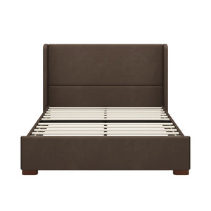 English Elm Queen Wingback Platform Bed Tall Velvet Headboard with Channel Stitching No Box Spring Dark Brown Queen N701P498618D