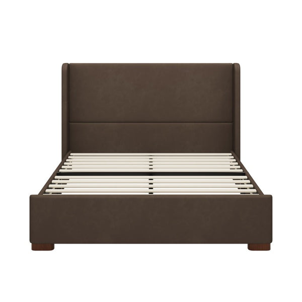 English Elm Queen Wingback Platform Bed Tall Velvet Headboard with Channel Stitching No Box Spring Dark Brown Queen N701P498618D