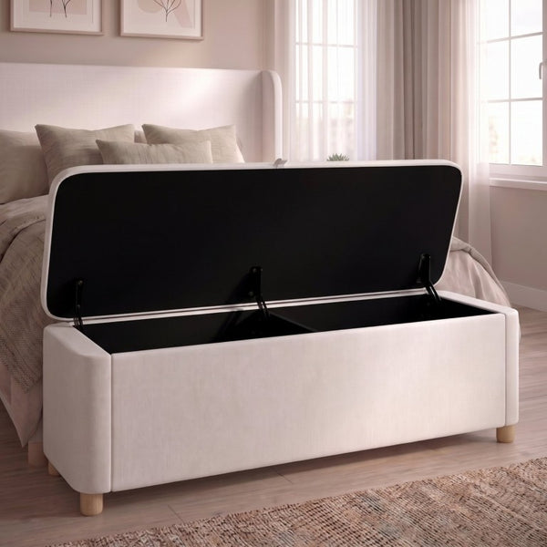 English Elm 59 Inch Velvet Lift Top Storage Bench with Rubberwood Legs for Bedroom or Entryway N701P498619C