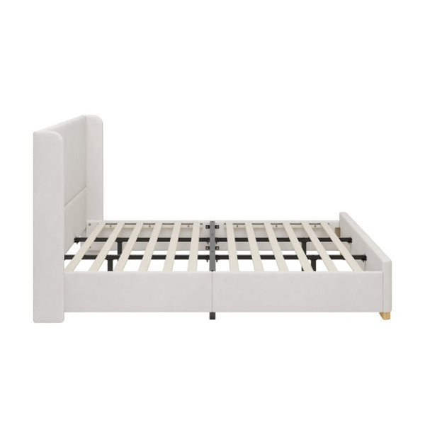 English Elm Queen Wingback Platform Bed Tall Velvet Headboard with Channel Stitching No Box Spring Cream King N701P499000C