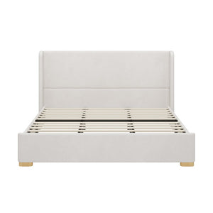 English Elm Queen Wingback Platform Bed Tall Velvet Headboard with Channel Stitching No Box Spring Cream King N701P499000C