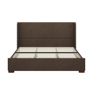English Elm King Wingback Velvet Platform Bed Tall Channel Stitched Headboard Rubberwood Legs N701P499000D