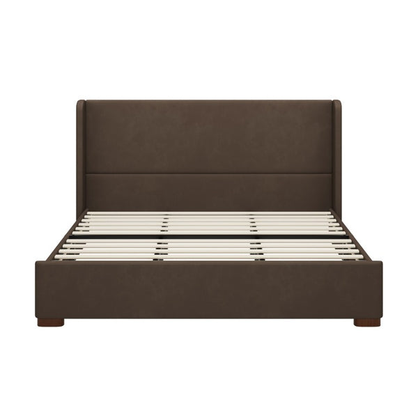 English Elm King Wingback Velvet Platform Bed Tall Channel Stitched Headboard Rubberwood Legs N701P499000D