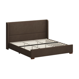 English Elm King Wingback Velvet Platform Bed Tall Channel Stitched Headboard Rubberwood Legs N701P499000D