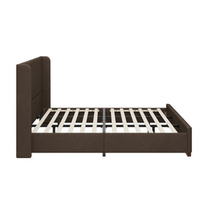 English Elm King Wingback Velvet Platform Bed Tall Channel Stitched Headboard Rubberwood Legs N701P499000D