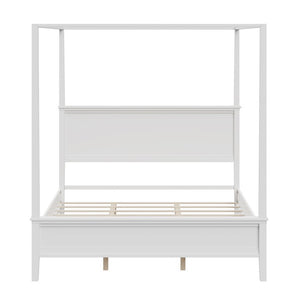 English Elm Mid-Century Canopy King Bed Solid Pine Four-Poster Frame with Tapered Legs in White N701P544604K