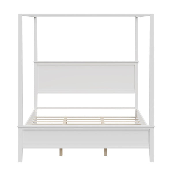 English Elm Mid-Century Canopy King Bed Solid Pine Four-Poster Frame with Tapered Legs in White N701P544604K