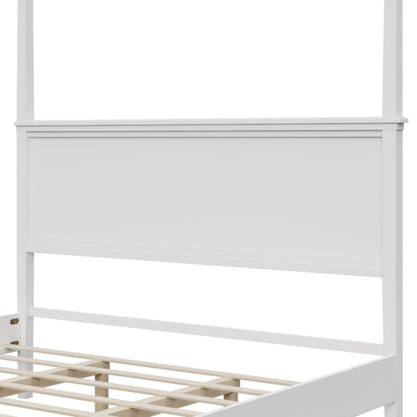 English Elm Mid-Century Canopy King Bed Solid Pine Four-Poster Frame with Tapered Legs in White N701P544604K