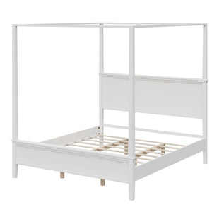 English Elm Mid-Century Canopy King Bed Solid Pine Four-Poster Frame with Tapered Legs in White N701P544604K