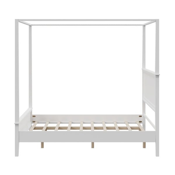 English Elm Mid-Century Canopy King Bed Solid Pine Four-Poster Frame with Tapered Legs in White N701P544604K