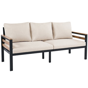 English Elm <old Go 4 Piece Outdoor Patio Conversation Set with Acacia Wood Accents and Iron Frame Beige N704F201246A