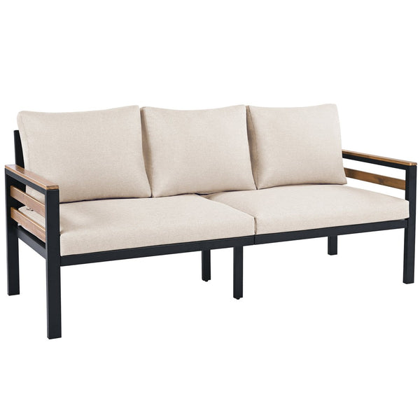 English Elm <old Go 4 Piece Outdoor Patio Conversation Set with Acacia Wood Accents and Iron Frame Beige N704F201246A