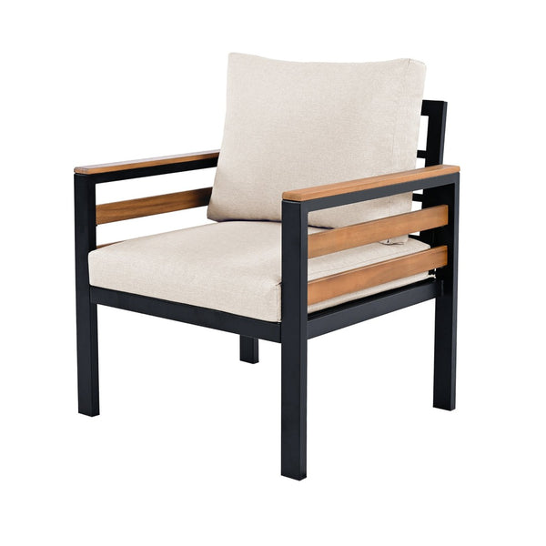 English Elm <old Go 4 Piece Outdoor Patio Conversation Set with Acacia Wood Accents and Iron Frame Beige N704F201246A