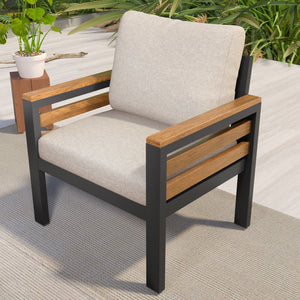 English Elm <old Go 4 Piece Outdoor Patio Conversation Set with Acacia Wood Accents and Iron Frame Beige N704F201246A
