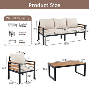 English Elm <old Go 4 Piece Outdoor Patio Conversation Set with Acacia Wood Accents and Iron Frame Beige N704F201246A