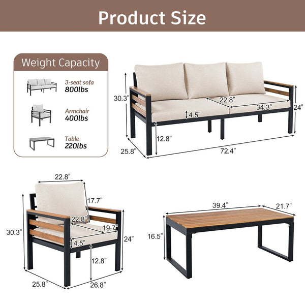 English Elm <old Go 4 Piece Outdoor Patio Conversation Set with Acacia Wood Accents and Iron Frame Beige N704F201246A