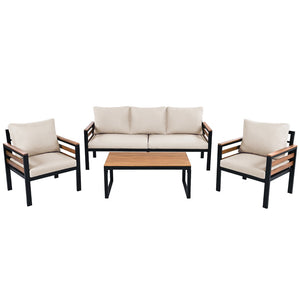 English Elm <old Go 4 Piece Outdoor Patio Conversation Set with Acacia Wood Accents and Iron Frame Beige N704F201246A