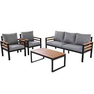 English Elm <old Go 4 Piece Outdoor Patio Conversation Set with Acacia Wood Accents and Iron Frame Grey N704F201246E