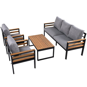 English Elm <old Go 4 Piece Outdoor Patio Conversation Set with Acacia Wood Accents and Iron Frame Grey N704F201246E
