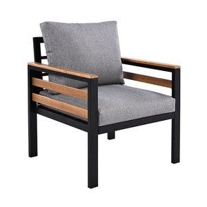 English Elm <old Go 4 Piece Outdoor Patio Conversation Set with Acacia Wood Accents and Iron Frame Grey N704F201246E