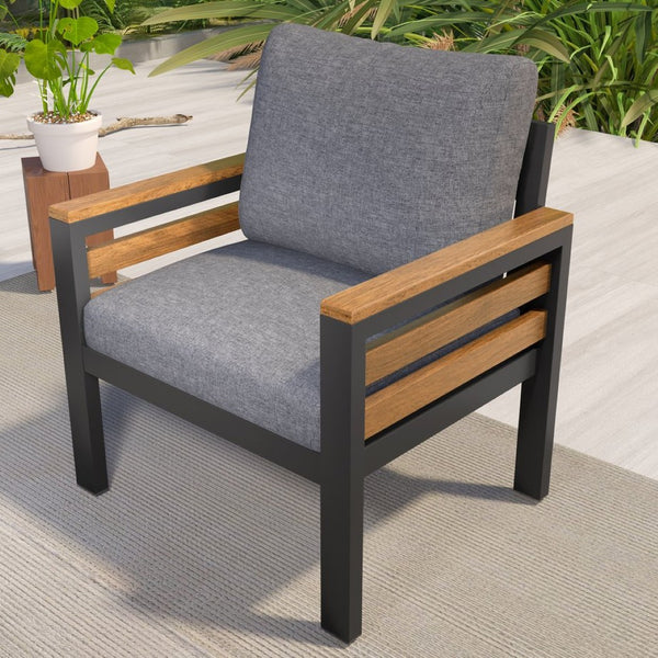 English Elm <old Go 4 Piece Outdoor Patio Conversation Set with Acacia Wood Accents and Iron Frame Grey N704F201246E