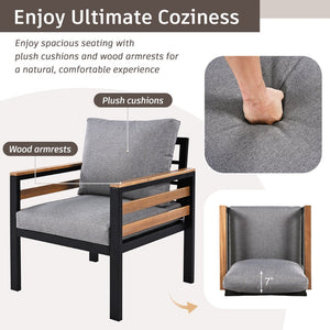 English Elm <old Go 4 Piece Outdoor Patio Conversation Set with Acacia Wood Accents and Iron Frame Grey N704F201246E