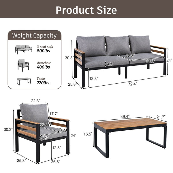 English Elm <old Go 4 Piece Outdoor Patio Conversation Set with Acacia Wood Accents and Iron Frame Grey N704F201246E