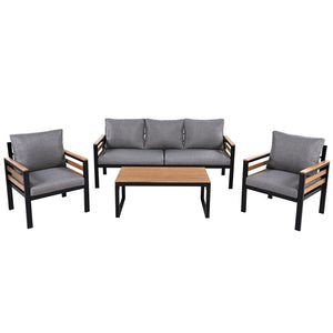 English Elm <old Go 4 Piece Outdoor Patio Conversation Set with Acacia Wood Accents and Iron Frame Grey N704F201246E