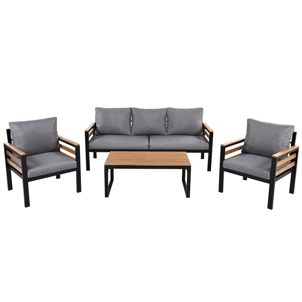 English Elm <old Go 4 Piece Outdoor Patio Conversation Set with Acacia Wood Accents and Iron Frame Grey N704F201246E