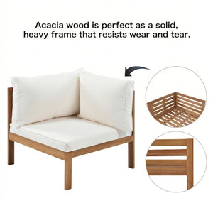English Elm <old Acacia Wood Modular Outdoor Sectional Sofa Set with Uv Resistant Beige Cushions N704G201207A