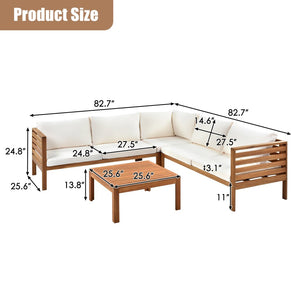 English Elm <old Acacia Wood Modular Outdoor Sectional Sofa Set with Uv Resistant Beige Cushions N704G201207A