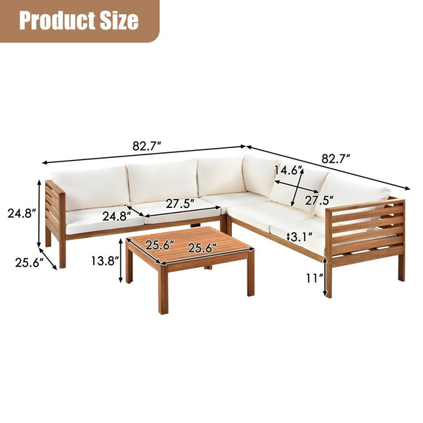 English Elm <old Acacia Wood Modular Outdoor Sectional Sofa Set with Uv Resistant Beige Cushions N704G201207A