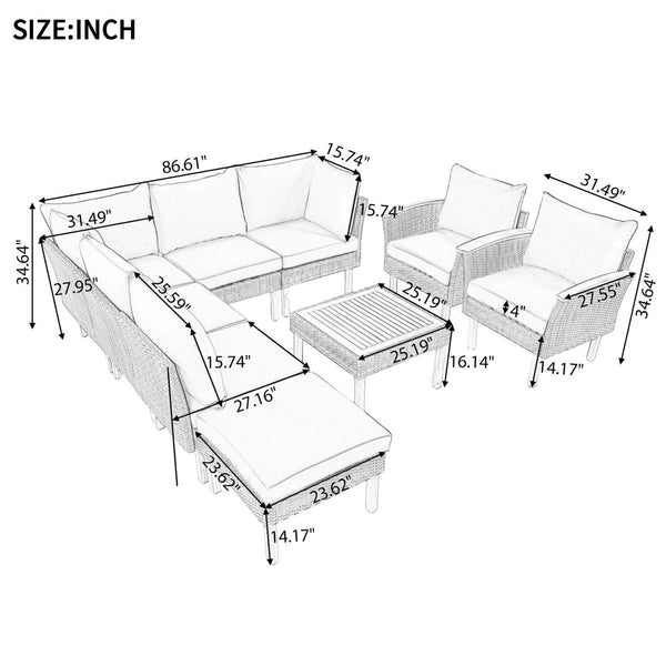 English Elm <old Sku Modular Outdoor Sectional Sofa Set Acacia Wood Pe Rattan Iron Frame Patio N704G201208E