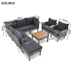 English Elm <old Sku Modular Outdoor Sectional Sofa Set Acacia Wood Pe Rattan Iron Frame Patio N704G201208E