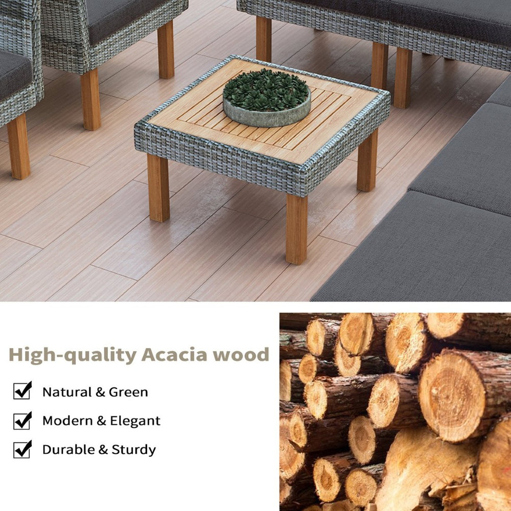 English Elm <old Sku Modular Outdoor Sectional Sofa Set Acacia Wood Pe Rattan Iron Frame Patio N704G201208E