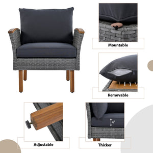 English Elm <old Sku Modular Outdoor Sectional Sofa Set Acacia Wood Pe Rattan Iron Frame Patio N704G201208E